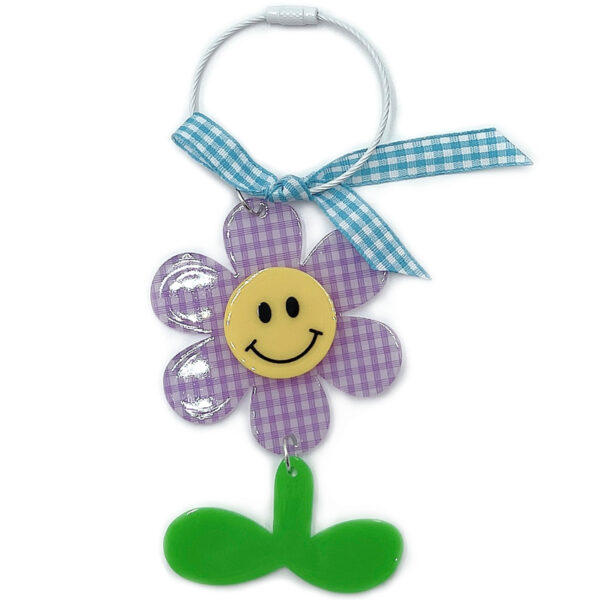 Plaid Happy Face Sun Flower Keychain