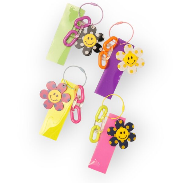 Happy Face Polka Dot Flower Keychain